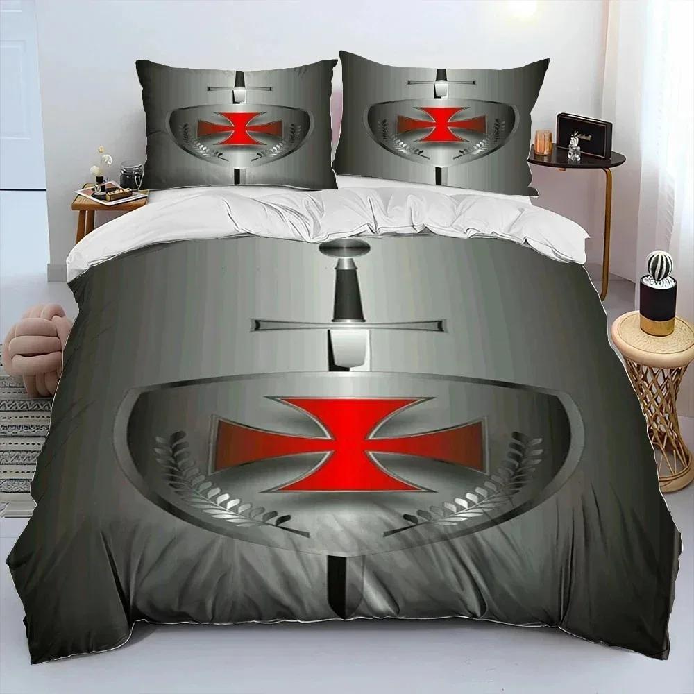 Zestaw pościeli Rycerz Templariusz Krzyżowcy Poszwa na kołdrę Zestaw pościeli Pokrowiec na kołdrę Poszewka na poduszkę Kołdra rozmiar king Queen Chłopcy Dorośli