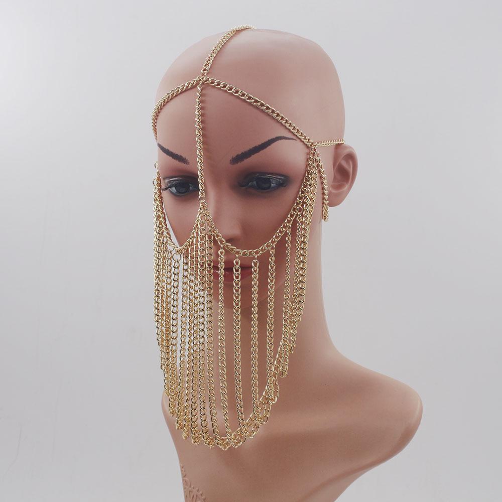 Chaîne de tête décorative hijab style punk européen et américain pour femmes, masque facial