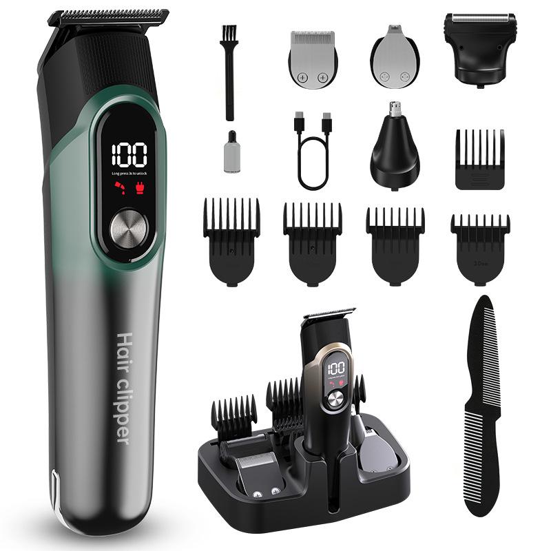 Cross-Border 5-in-1 Digital Hair Clipper Set: Electric, Adjustable, Multi-Function Shaver with Carving Feature