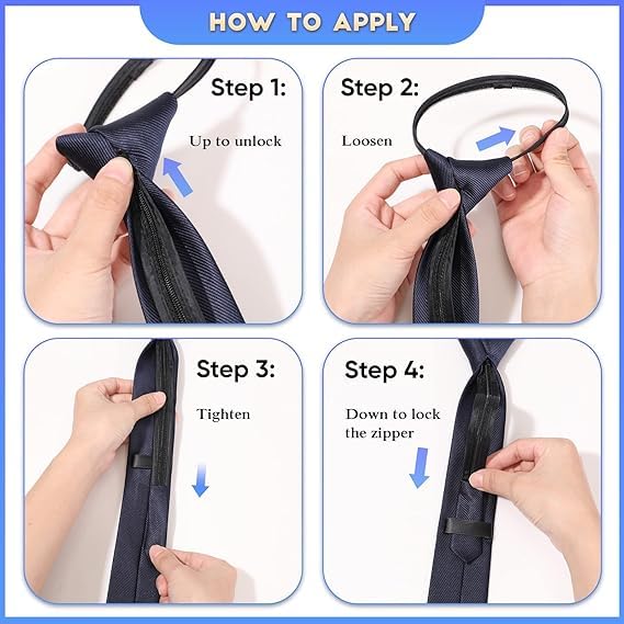 [BetterJonny] [Set of 5] One-touch ties, approximately 48cm long, adjustable men's ties with zippers, 3-second fastening, no tying required, easy