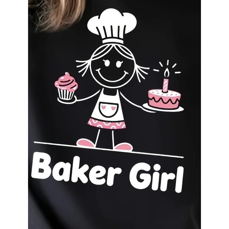 European Size Girls Short Sleeved Round Neck T Shirt with Cartoon Baking Girl Pattern