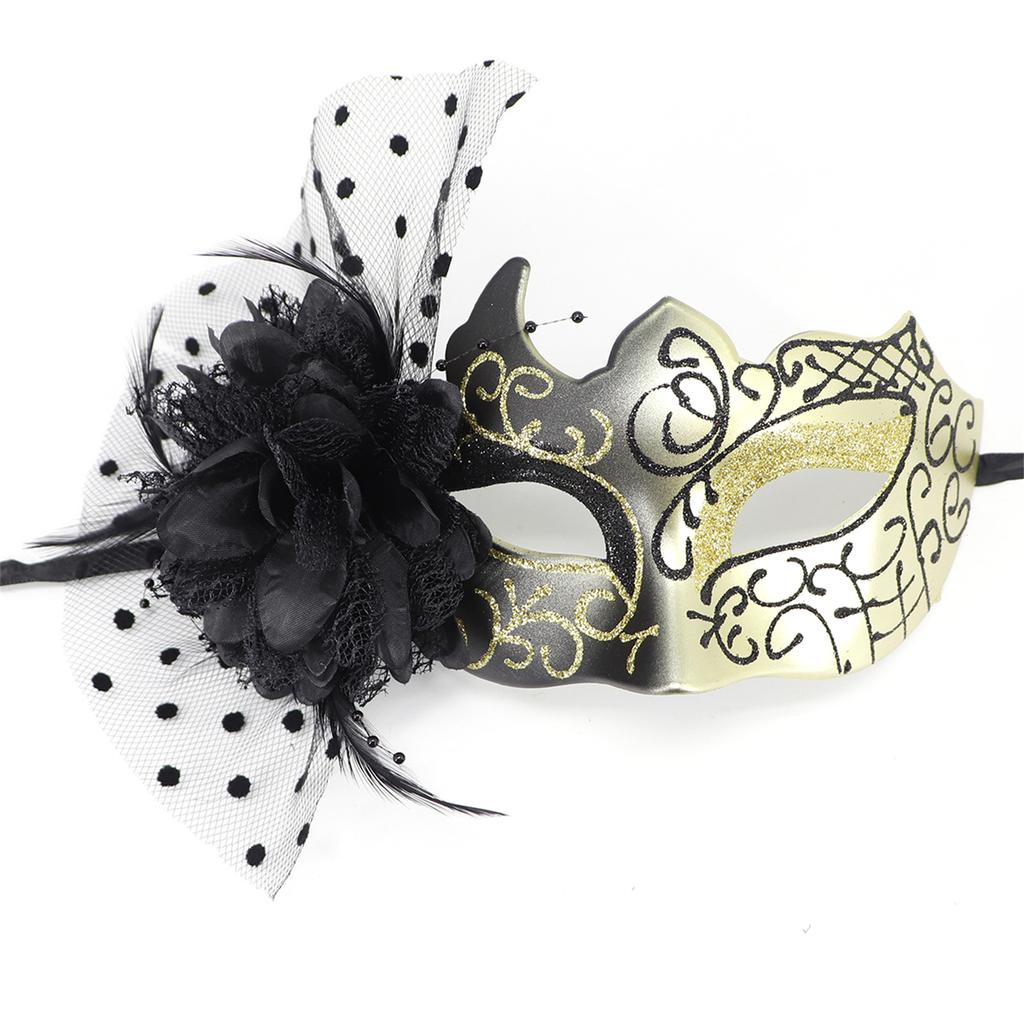 Feathered Masquerade Mask Halloween Party Eye Mask Flower Decoration Masquerade Half Face Mask for Women Cosplay