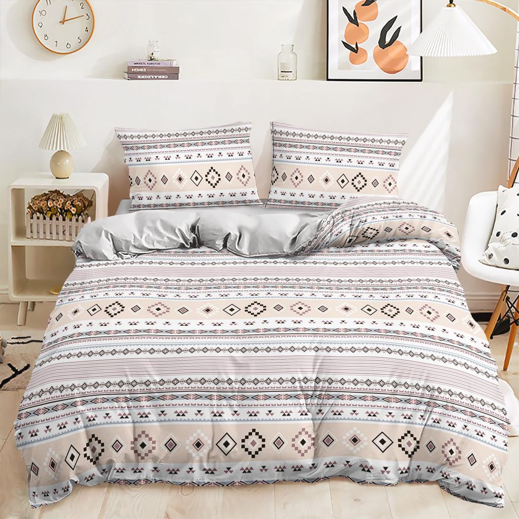 Three-Piece Quilt Cover Plain Bohemian Stripe Kit Bedding