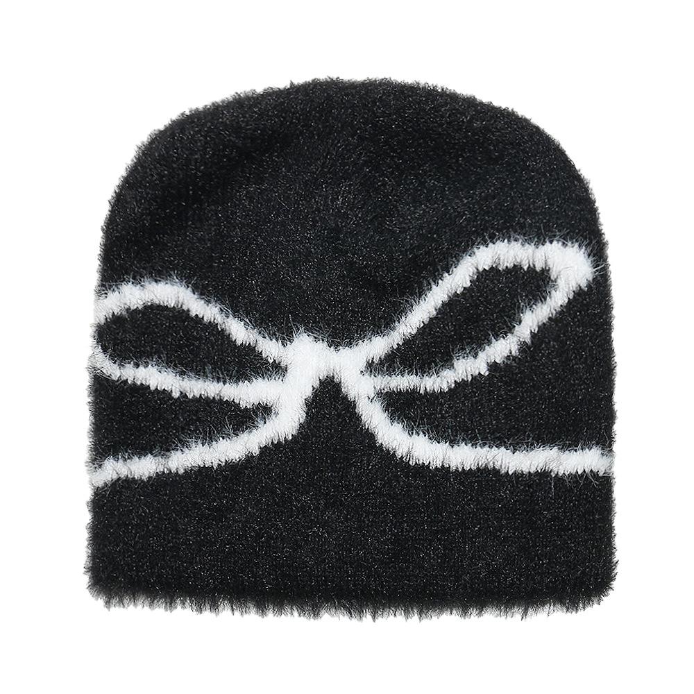 Plush Beanie Hat Brimless Cap Bow Jacquard Plush Warm Winter Hat Women 2025