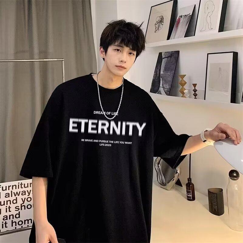 Pánské trendy tričko s krátkým rukávem s kulatým výstřihem a kulatým výstřihem na léto Volný ležérní top