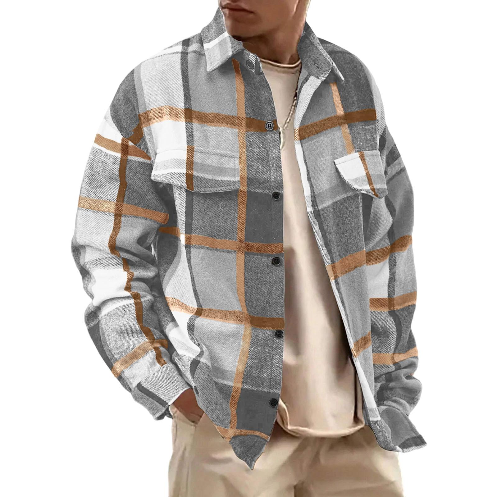 

Мужские фланелевые рубашки на пуговицах, клетчатая рубашка с длинным рукавом и воротником, куртка, повседневная модная шакетка с S