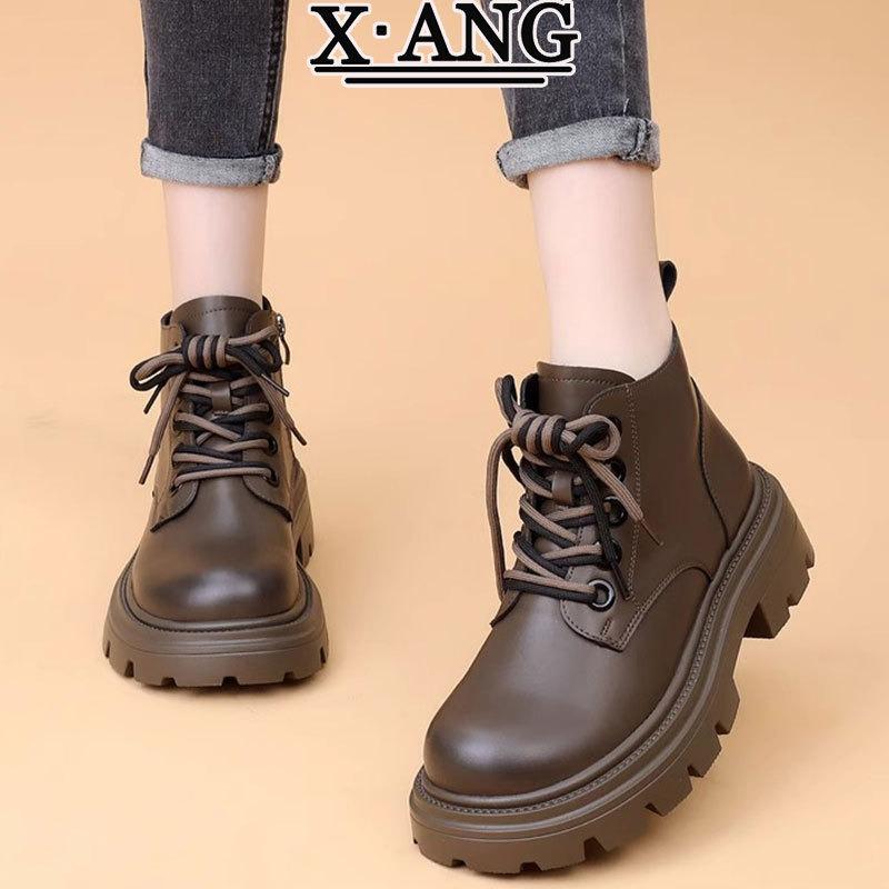 Leder Martin Stiefel Kinder Herbst und Winter neue dicksohlige erhöhende kleine Damenstiefel Fleece warme Kurzstiefel