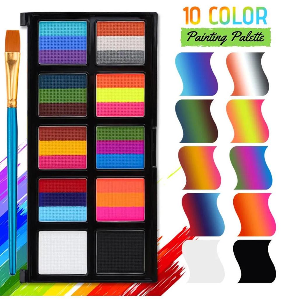 Kids' Face Paint Set: 10 Grids, 3 Colors, Water-Soluble, Easy to Clean