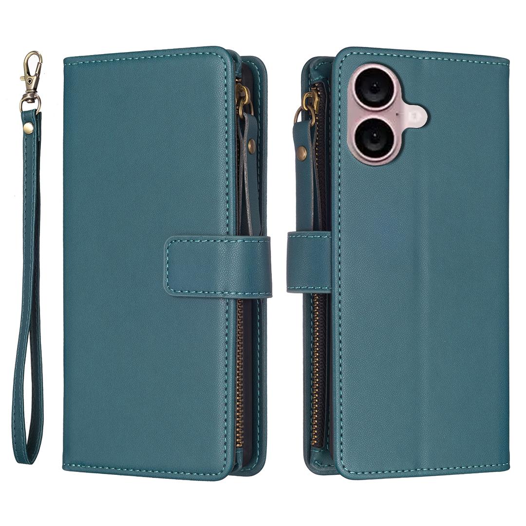

BF Style-19 for iPhone 16 Zipper Leather Case Anti-Scratch Flip Wallet Phone Cover