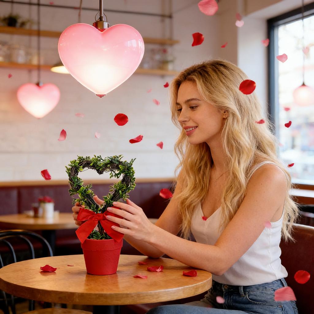 8-inch Artificial Heart-shaped Potted Plant With A Pot, Small Simulated Tree, Perfect For Valentine's Day Decoration.