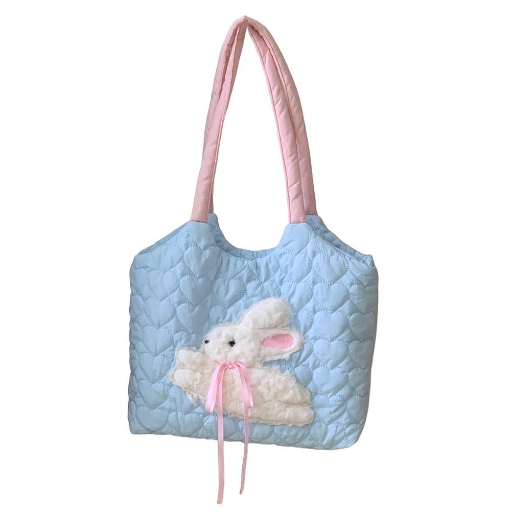 

Love Quilted Plush Rabbit Shoulder Bag Large Capacity Cartoon Embroidery Book Tote Student