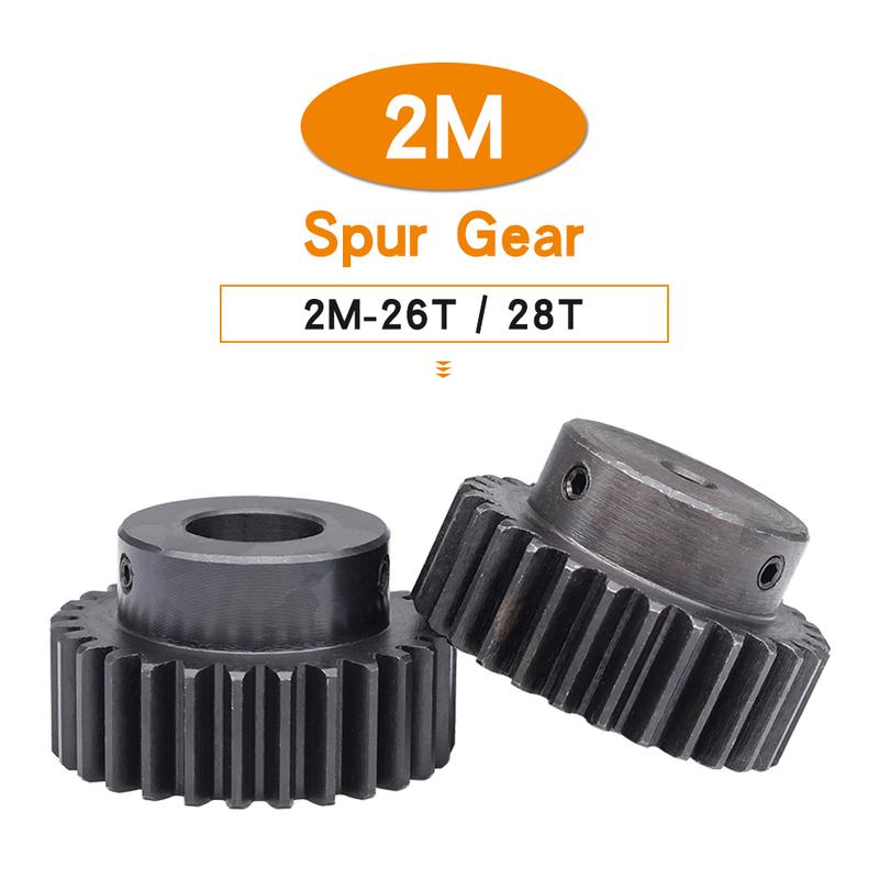 Ruota Dentata Senza Fine 2M-26T/28T Diametro Foro 8/10/12/14/15/18/19/20 mm Ruota Dentata Brunita Materiale Acciaio al Carbonio SC45# Altezza Denti 20mm