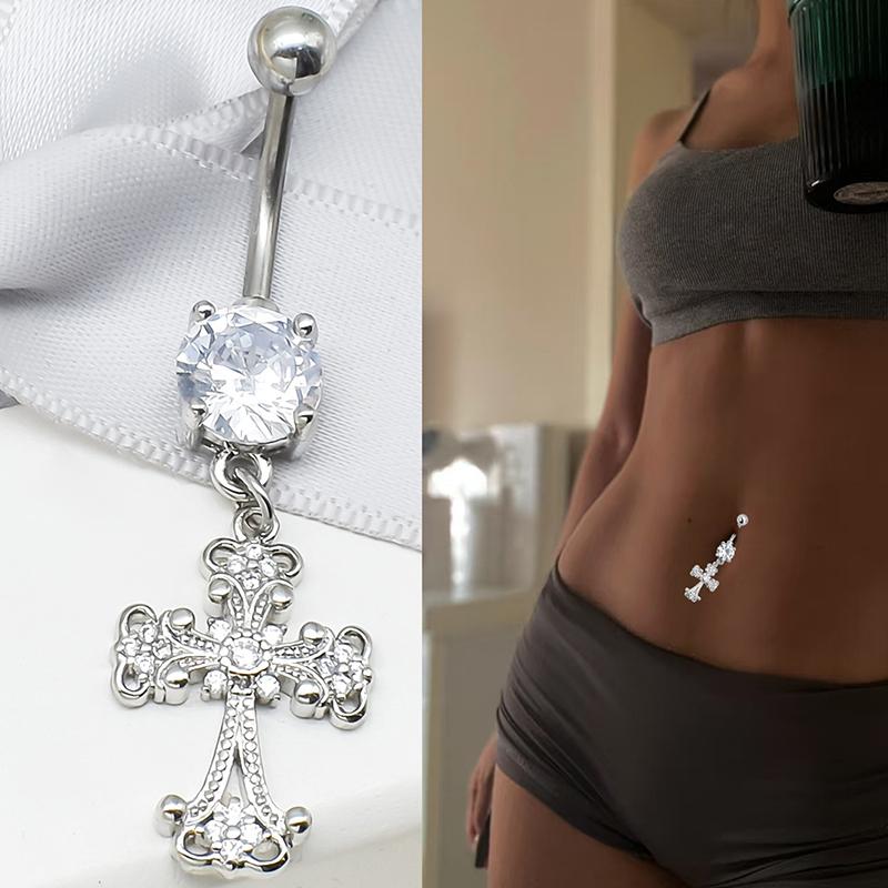 Personality Cross Pendants Navel Rings For Women Zircon Belly Button Nail Body Piercings Jewelry