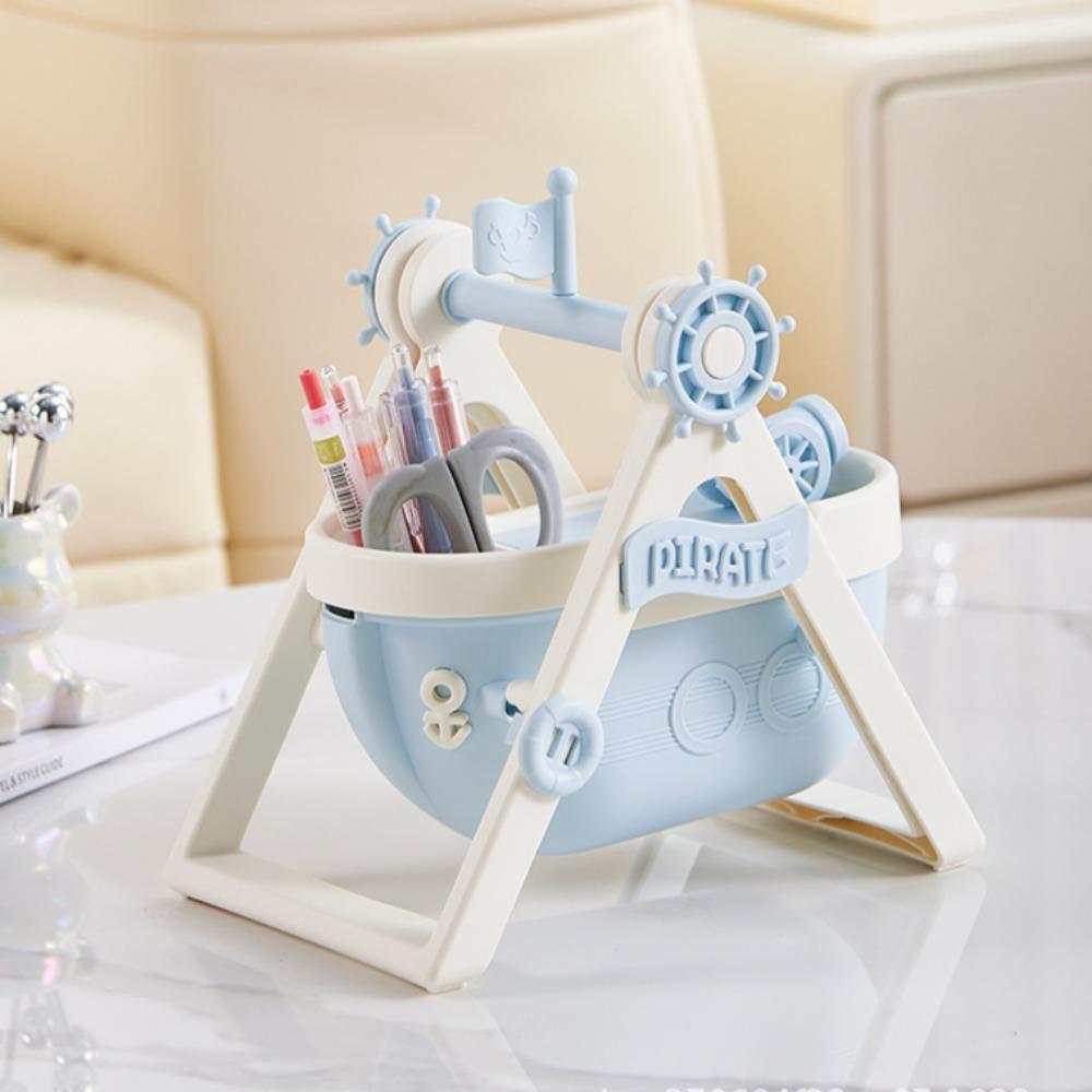 Creative cartoon desktop pirate ship pen holder book stand cute girl student decoration ornament multifunctional storage box