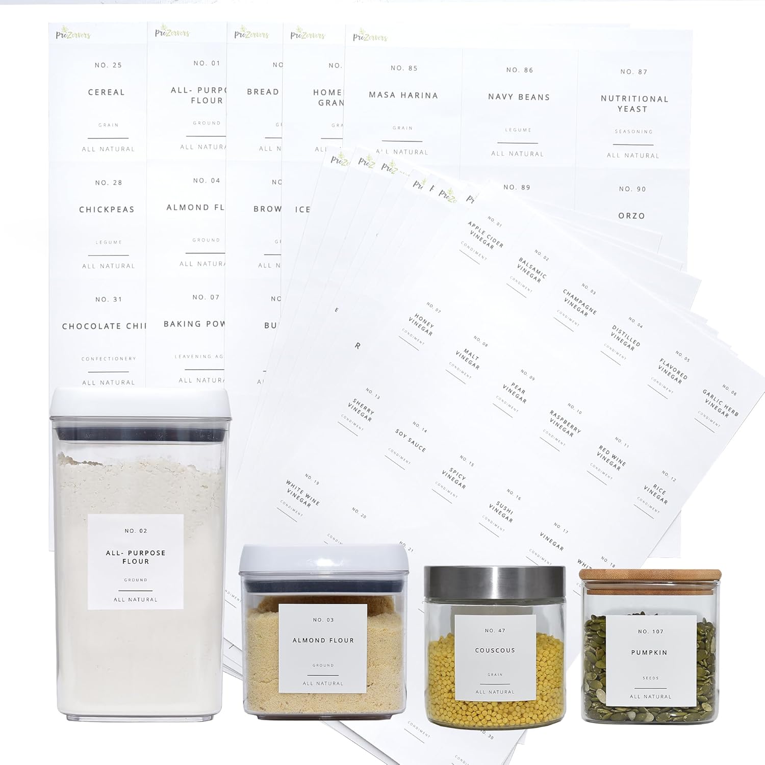 Pantry Labels for Food Containers 179 Labels Set | Pre-Printed Stickers | 2 Sizes | |Best by Date |Waterproof Pantry Stickers for Minimalist Kitchen
