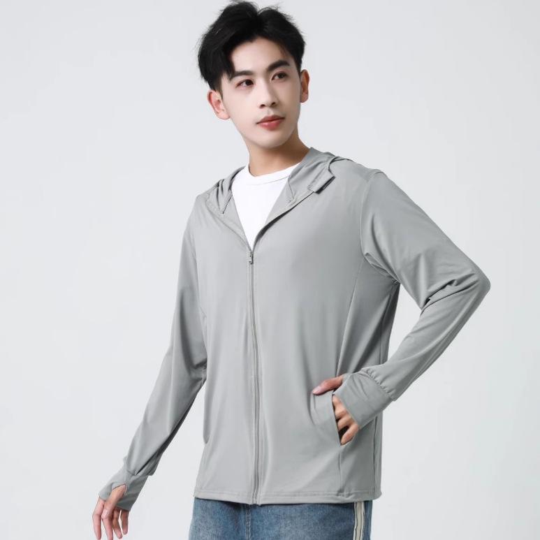 

Мужская трансграничная легкая куртка из ледяного шелка с капюшоном для велоспорта с защитой от УФ-лучей One Size 90-150 jin темно-серого