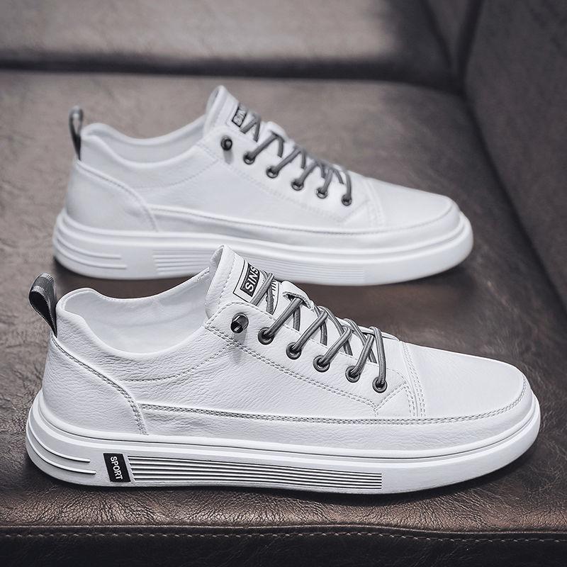 

2025 new men s shoes spring and summer casual leather shoes trend versatile little white shoes board sports shoes lazy pedal board shoes 39 белый