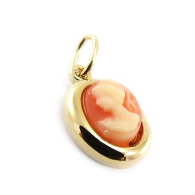 [F6708] - Pingente banhado a ouro 'Cameo' laranja dourado - 9x11 mm