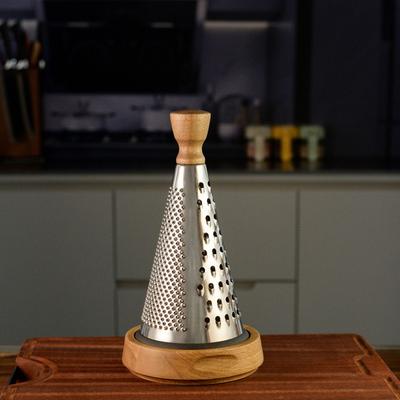 Stainless Steel Multifunctional Conical Grater With Wooden Handle Hand Held Cheese Grater Kitchen Essential