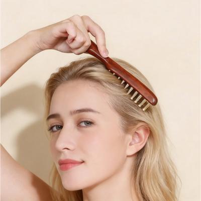 10-Teeth Brass Scalp Massager Comb - Wooden Handle Head Relaxation & Body Gua Sha Scraping Tool