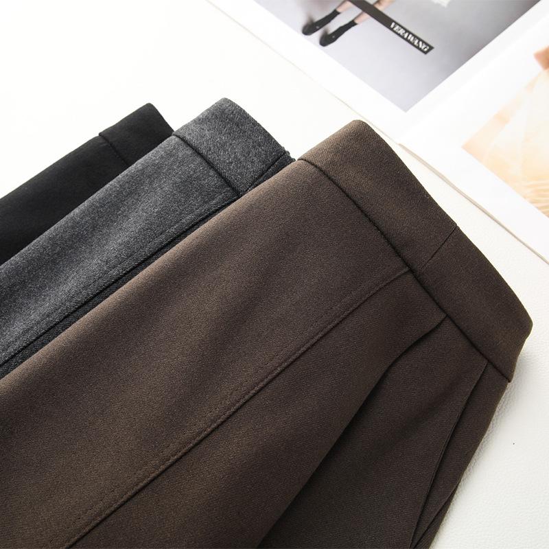 Women's Gray Pleated A-Line Midi Skirt - 2024 Fall/Winter, Elastic Waist, Slimming Fit