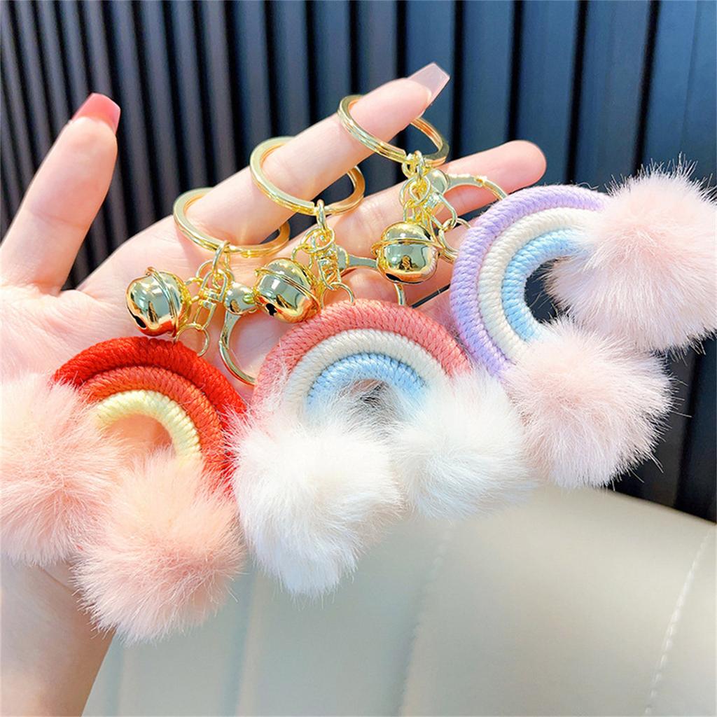 Rainbow Cloud Hairball Keychain Schoolbag Backpack Bag Charm Woven Plush Pendant Keychain Decoration Gifts for Friends