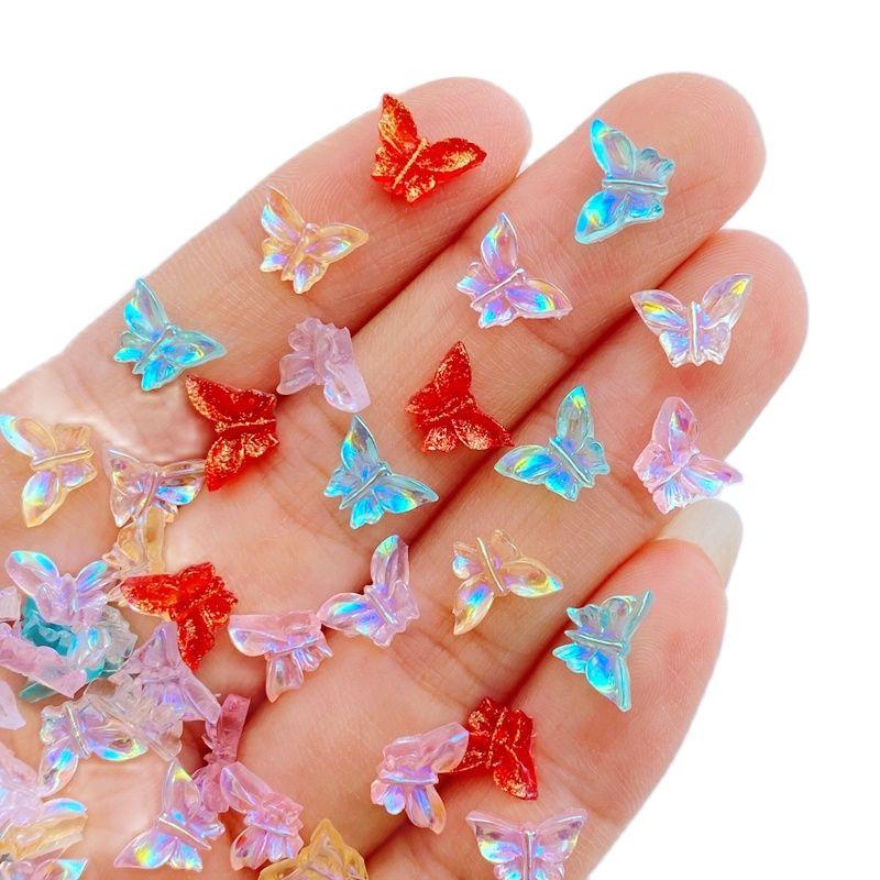 100Pcs New Cute Resin 6*9mm Cartoon Small Butterfly Series Flat Back Fit Phone Deco Parts Embellishments for Hair Bows Accessori