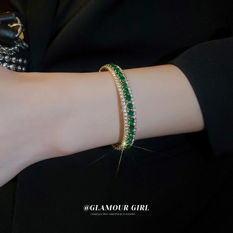 Emerald Square Diamond-set Open Bracelet, Fashion Temperament Bracelet, Ruili Style Exaggerated Design Sense, Personalized Jewelry Women