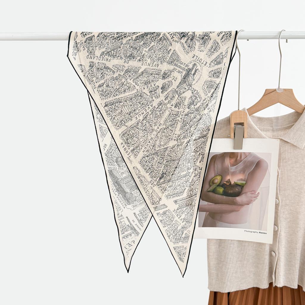 Retro polka dot triangle towel women's spring and summer fashion versatile silk cotton blended scarf decorative small square scarf high sense
