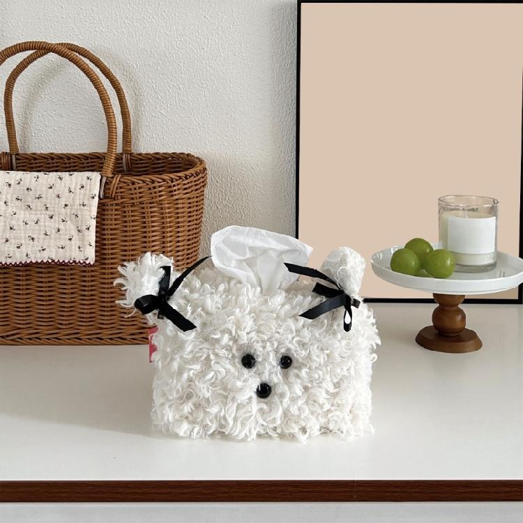 Fashionable Plush Tissue Container Portable and Multifunctional Tissue Storage Case for Household Everyday Use