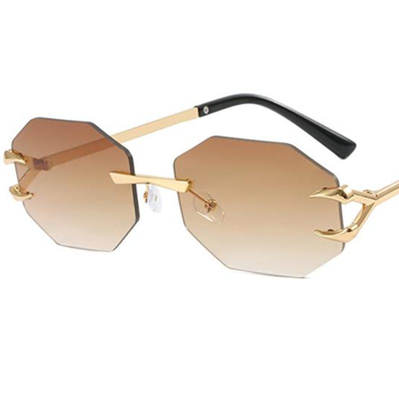

Fashion Sun Glasses Unisex Polygon Anti-UV Spectacles Eyeglasses Personality Temples Google Rimless Sunglasses as picture коричневый