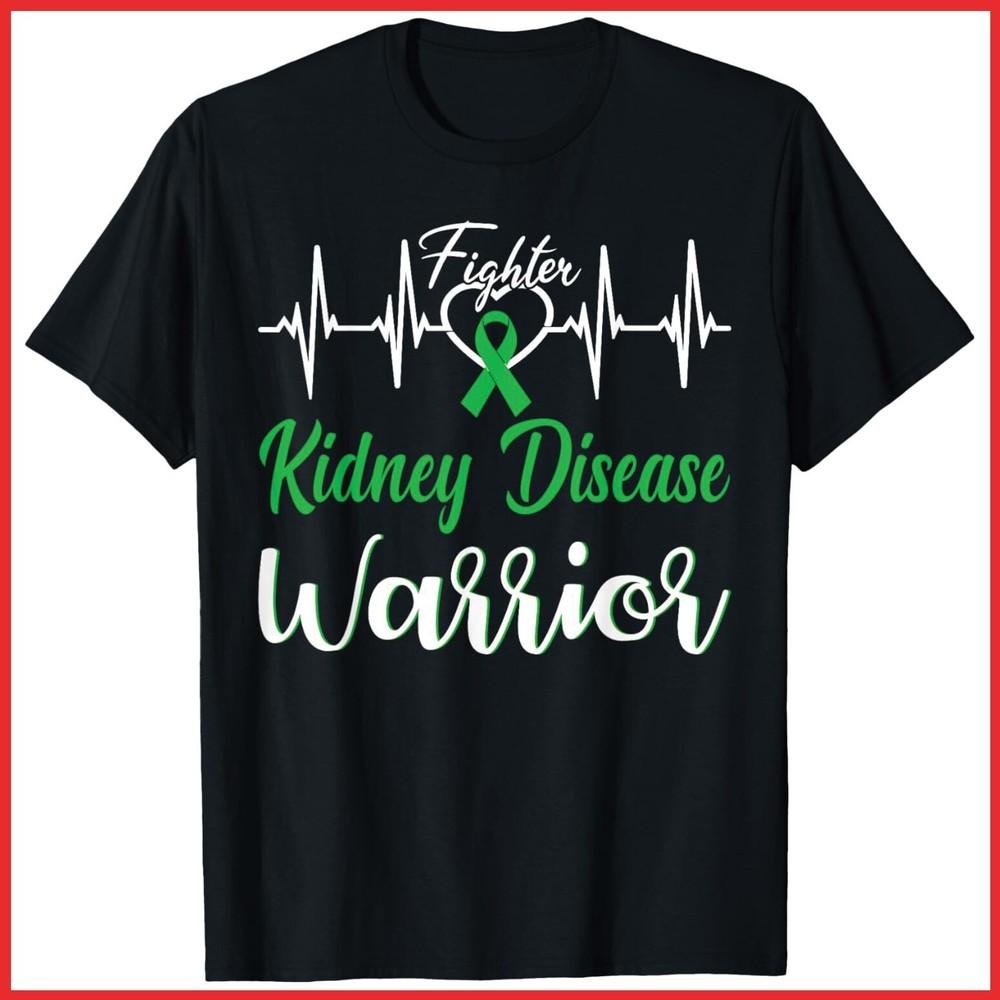 Kidney Disease Warrior Heartbeat Fighter Green Ribbon Black Cotton T-Shirt Unisex T-Shirt XXXXL