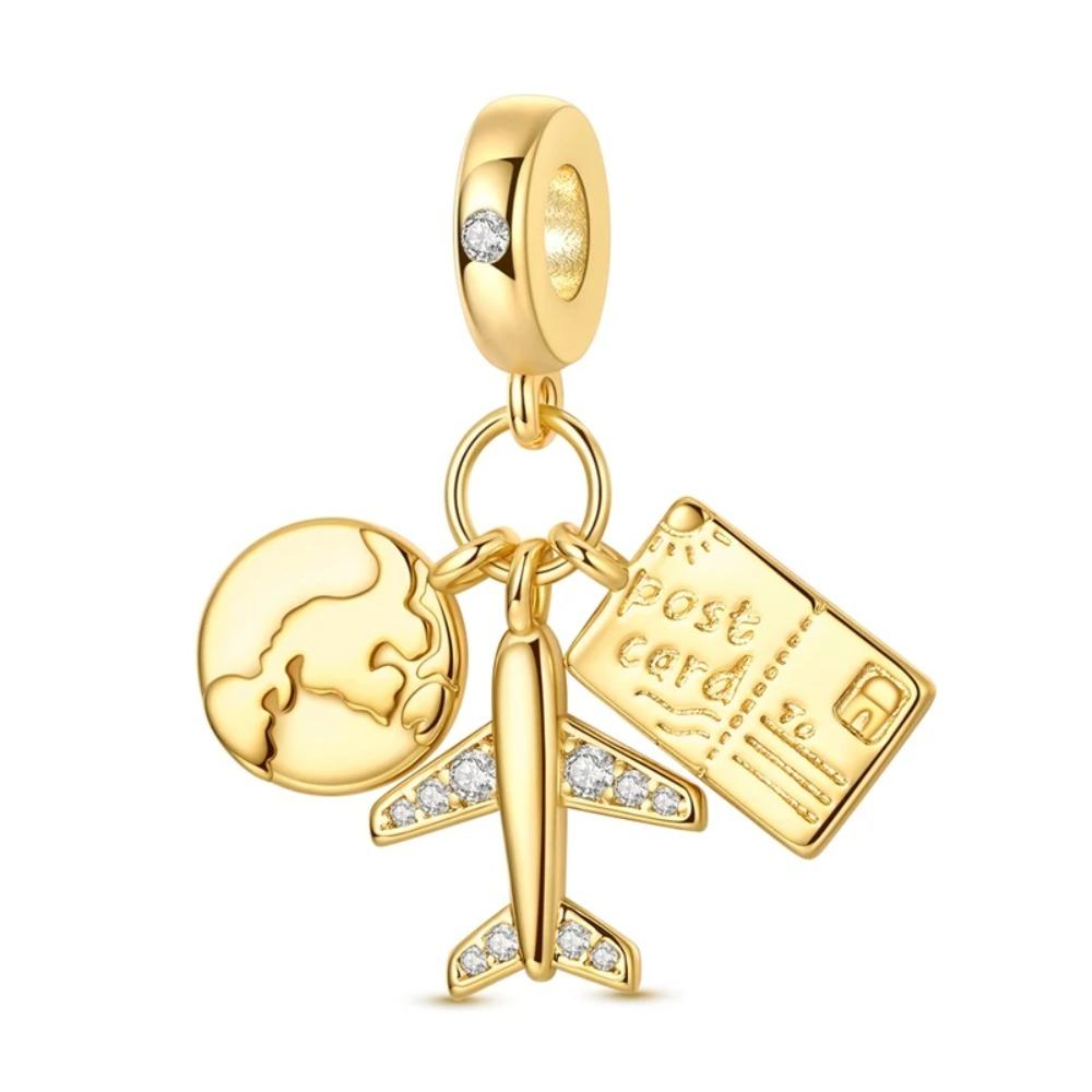 925 Silver Plane Passport Suitcase Pendant Charms Jewelry Fit Original Bracelet For Women DIY Gift