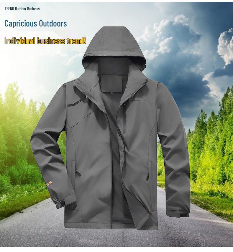 Men's Waterproof Windbreaker Jacket - Spring/Autumn, Breathable, Plus Size, Hooded, for Casual Camping and Mountaineering