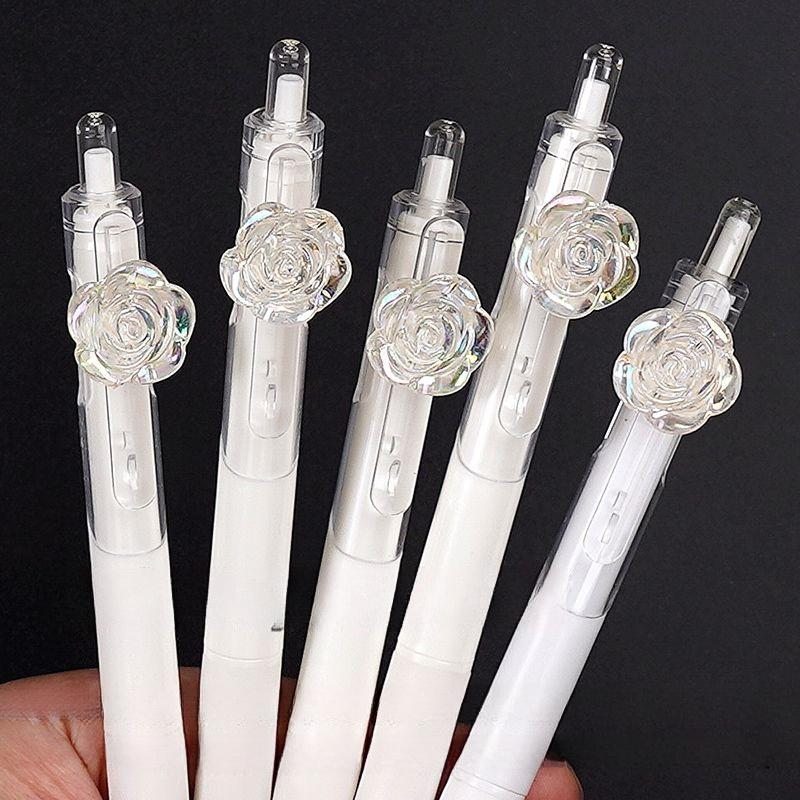 8-Piece/4-Piece Set Camellia Push-Button Ballpoint Pen, High-Quality Quick-Drying 0.5mm Signing Pen, Ergonomic Lightweight Stationery Set