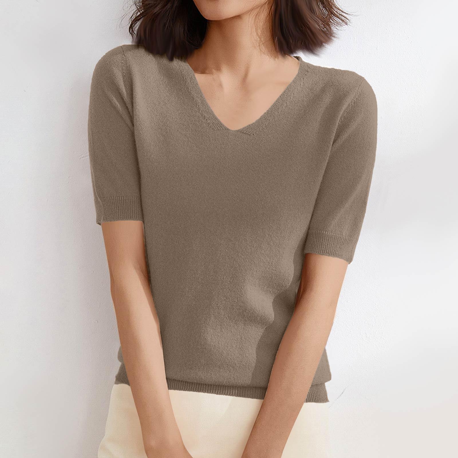 

Women s Sweater T-Shirt Short Sleeve Knitted Tops Pullover V-Neck Sweater Lightweight Casual Color Sweater Elegant Spring Summer Tops XL