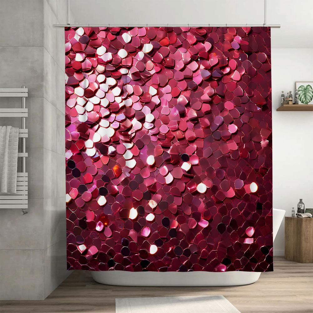 Sequins Shower Curtain Pink Bathroom Decoration Waterproof Decorations for Bathtub, Spa or Pool Area Red White Shimmering Patter