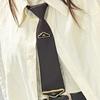 Preppy School Neck Tie with Triangular Charm Vintage Pre Tied Necktie Neckwear for Adult and Kids Student Uniform Ties