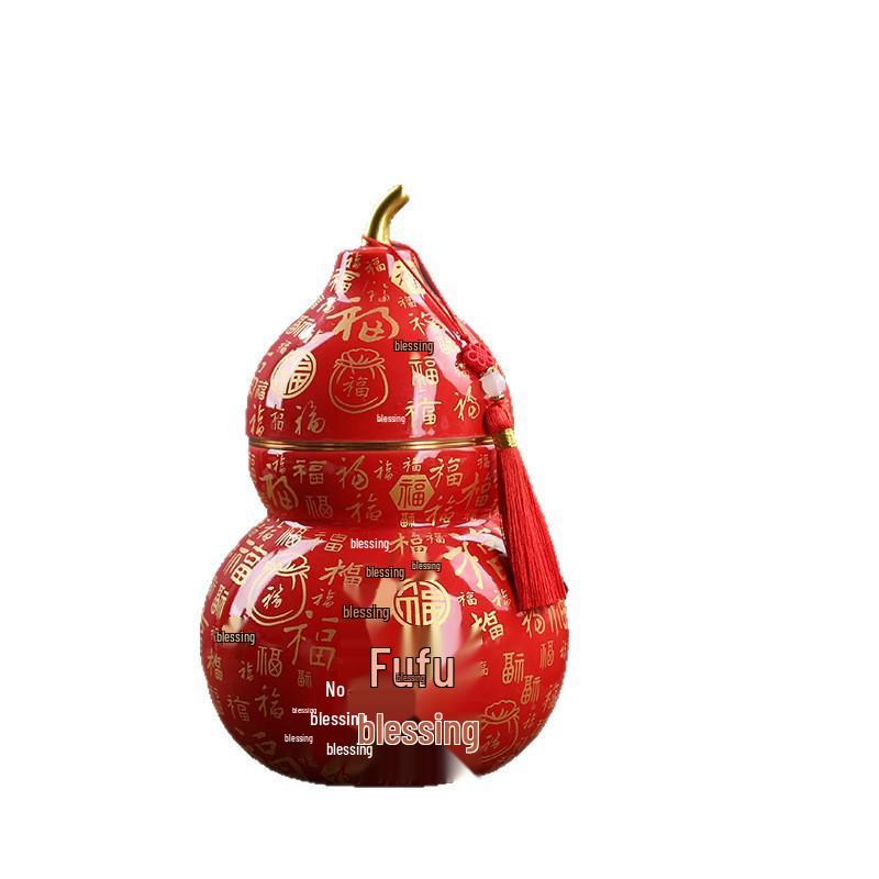 Exquisite Large Ceramic Tea Can with 'Hundred Blessings' Gourd Design: Moisture-proof, Ideal Gift for Elders, Weddings & Business Celebrations