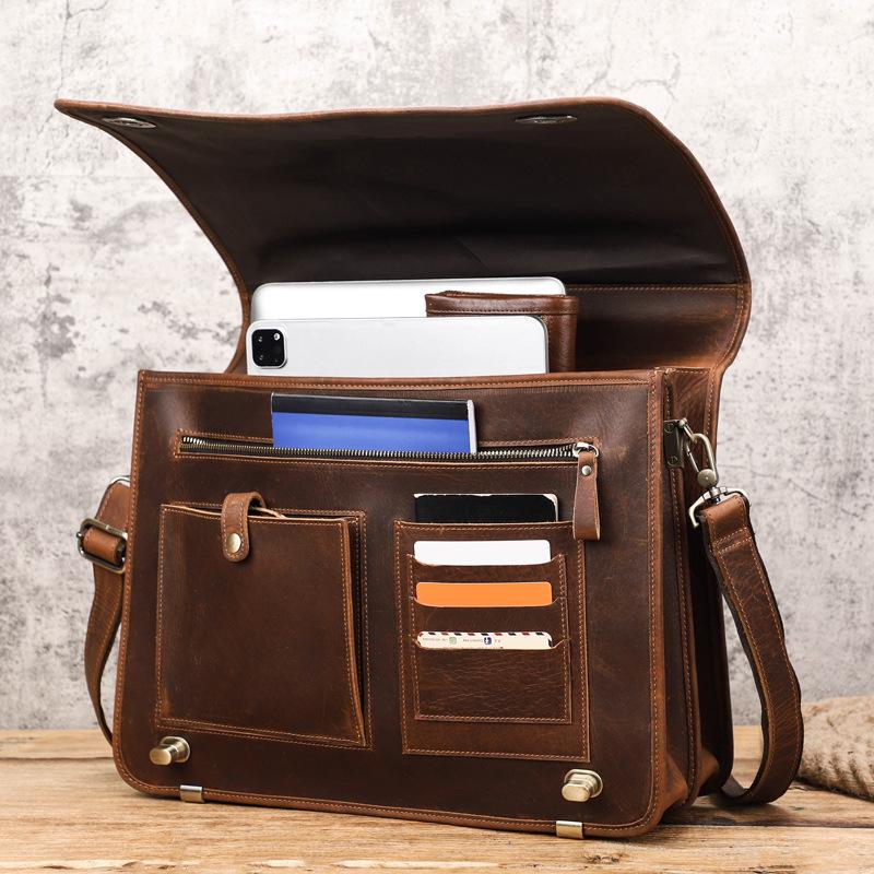 Black Angel Genuine Leather Men's 14-inch Laptop Business Briefcase