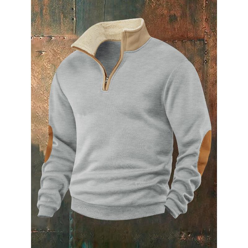 New Sweater Retro Splicing Embroidered Semi-open Placket Men's Long-sleeved Sweater