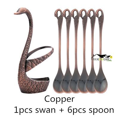 Swan Spoon Base Holder Fruit Forks Set Stainless Steel Salad Dessert Forks Spoon Coffee Cake Tools Tableware Barware