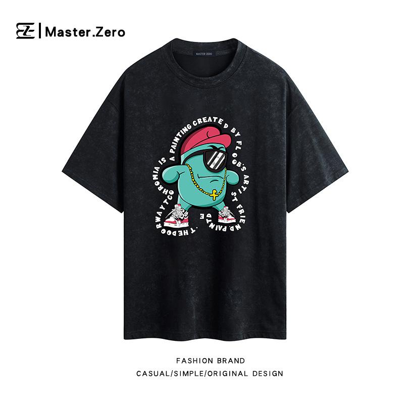 New Wax Printed Short Sleeved T-shirt Unisex Trendy Brand Versatile Pattern Loose Shoulder Top