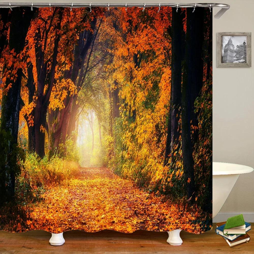 3D Nature Forest Trees landscape Bathroom Shower Curtain Home Decor Curtain Fabric Waterproof Shower Curtain With Hook 180x200