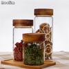 Solid Color Glass Storage Bottle with Wooden Lid – Sealed Container for Grains, Dried Fruit, Spices & Tea