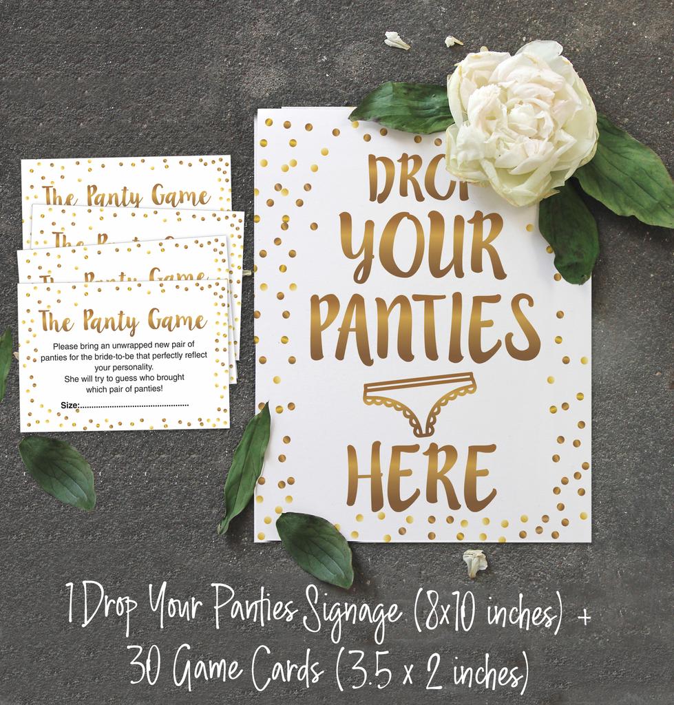 Inkdotpot Bridal Shower Game 1 SignA    30 Size CardsA  White Gold Confetti Girls Night Out Bachelorette Party Drop Your Panties