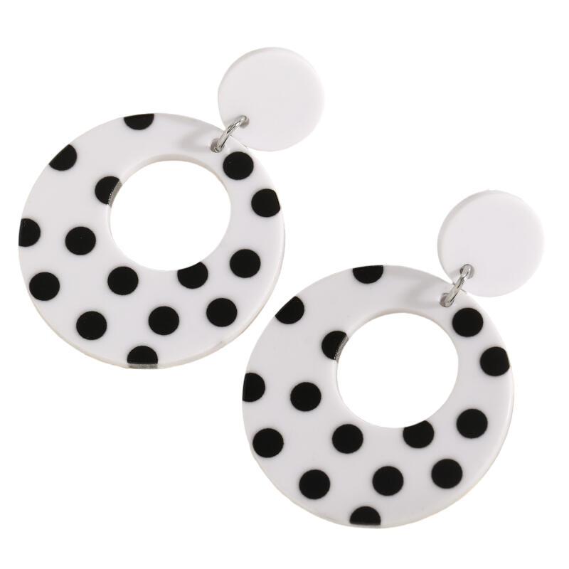 Black White Polka Dot Hollowed Out Large Circle Earrings for Women Fashion Exaggerated Acrylic Drop Earrings Jewelry Accessories