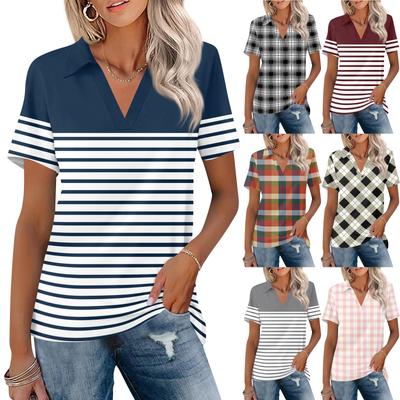 Women's Fashion Casual Lapel Short Sleeve Color Shirt Women's Up Tops