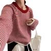 Foreign trade stripes loose lazy wind long-sleeved warm jumper women simple stacking wear winter contrasting color jumper women