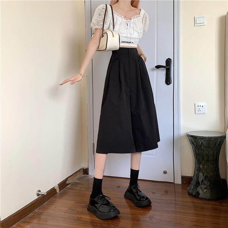 Summer Korean Style Thin 7/10 Length Wide-Leg Pants for Women High-Waist Loose Straight-Leg Versatile Casual Trousers